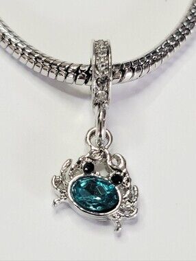 NWT! For Pandora Charm Bracelet Aqua Blue and Silver Color Crab Dangle Charm
